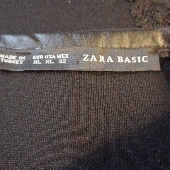 ZARA BASIC Black Skirt With Lace Trim & Faux Leather Waist. Size XL - Picture 8 of 11